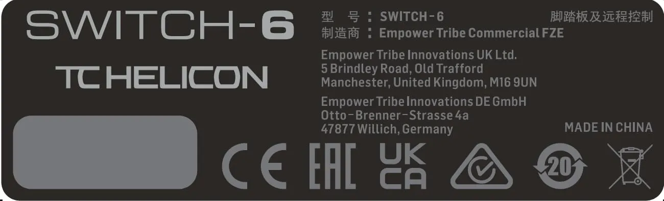 TC Helicon Switch-6 Fußpedal 6-fach für VoiceLive